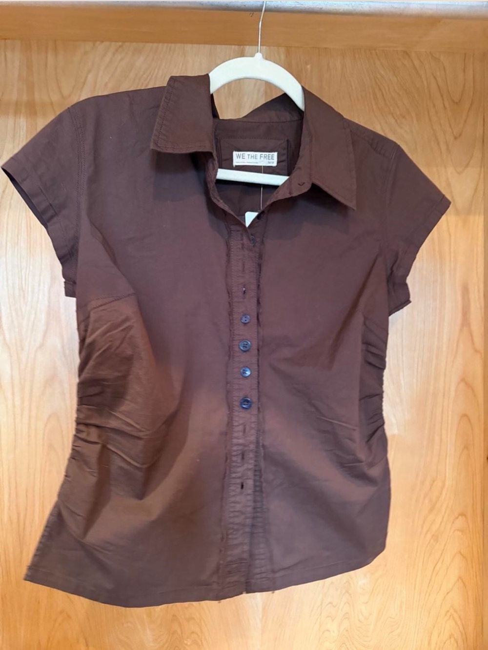 We The Free Brown Short Sleeve Button-Front Shirt